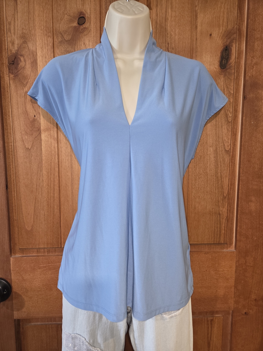 Buffalo David Bitton Light Blue V-Neck Short Sleeve Blouse